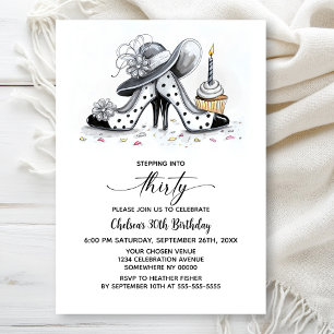 Stiliga prickiga högklackade skor 30-årsdag inbjudningar