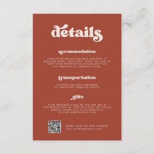 Stiliga retro Terrakotta Bröllopsdetaljer QR-kod Tilläggskort