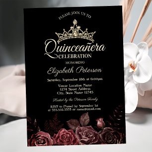 Stiliga röda rosor gotisk Quinceañera Inbjudningar
