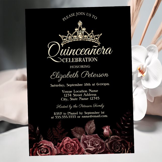 Stiliga röda rosor gotisk Quinceañera  Inbjudningar (Skapare uppladdad)