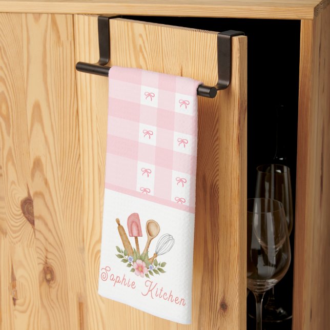 Stiliga rosa köksredskap Bow Elegans Rutigt Kökshandduk (Thirds Fold)