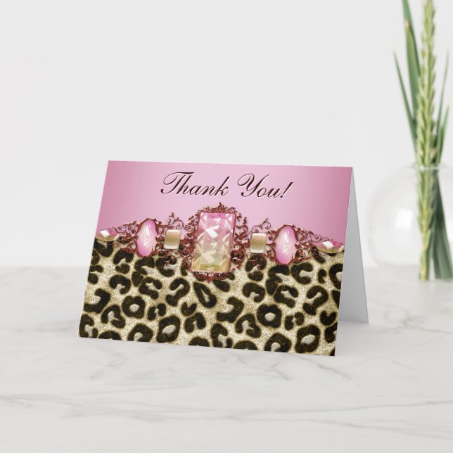 Stiliga rosa Leopard Tacksamhetskort Tack Kort (Framsida)