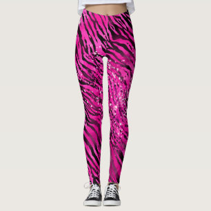 Stiliga rosa och svarta glitter tiger ränder leggings
