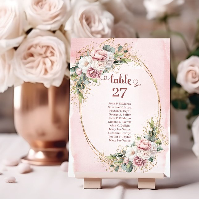 Stiliga roséguldsblommor Eukalyptus bordsnummer (Stylish Rose Gold Flowers Eucalyptus Table Numbers)