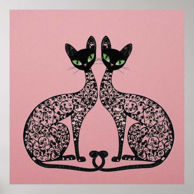 Stiliga svarta katter filigran  poster (Framsidan)