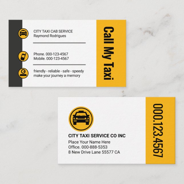 Stiliga Taxi-knappar Cabförare Visitkort (Fram/baksida)