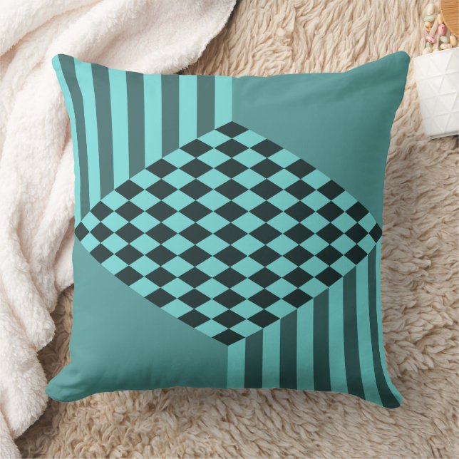 Stiliga turkosa ränder diamant rutor kudde (Filt)
