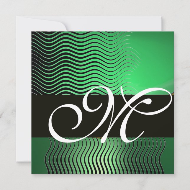 STILIGA VÅGOR MONOGRAM, jade grön Inbjudningar (Framsida)