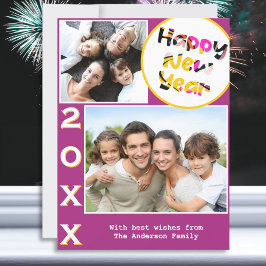 Stiligt 2 bilder Rosa Gott Nytt År Julkort