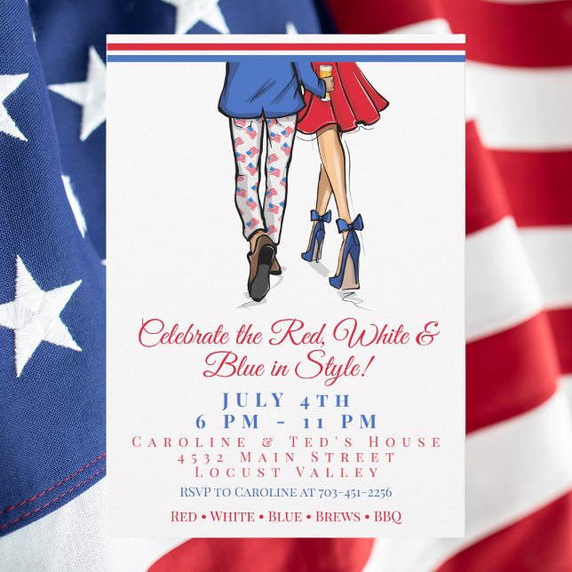 Stiligt patriotiskt par Fjärde juli-fest Inbjudningar (Skapare uppladdad)