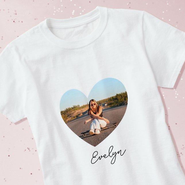 Stiligt Personligt Namn Foto Kärlek Hjarta T Shirt (Skapare uppladdad)