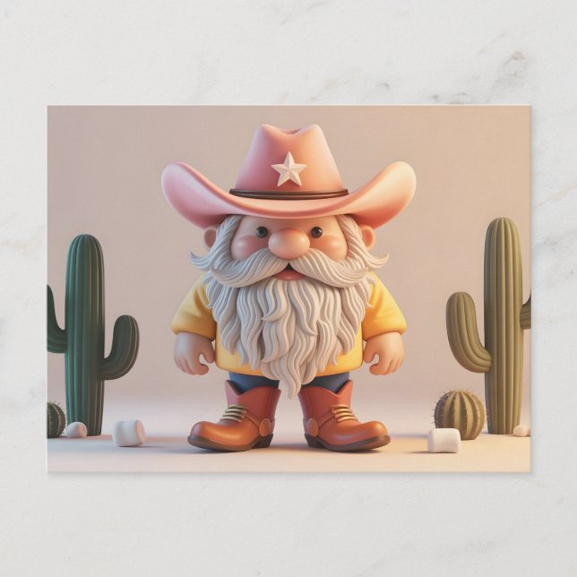 Stiliserad 3D Cowboy Tomte i Öken Vykort (Framsida)