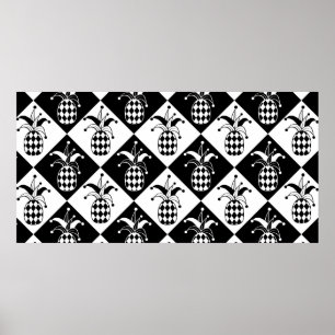 Stiliserad ananas. Hat och rhombus Harlequin. Sjöf Poster