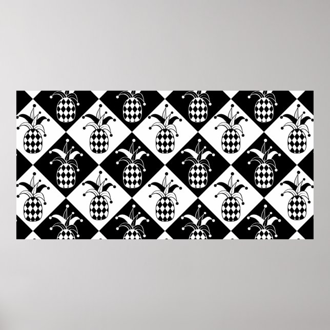 Stiliserad ananas. Hat och rhombus Harlequin. Sjöf Poster (Framsidan)