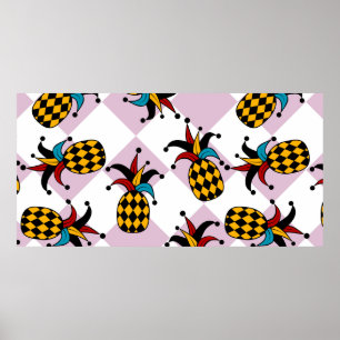 Stiliserad ananas. Hat och rhombus Harlequin. Sjöf Poster