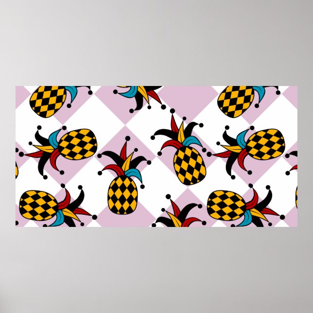 Stiliserad ananas. Hat och rhombus Harlequin. Sjöf Poster (Framsidan)