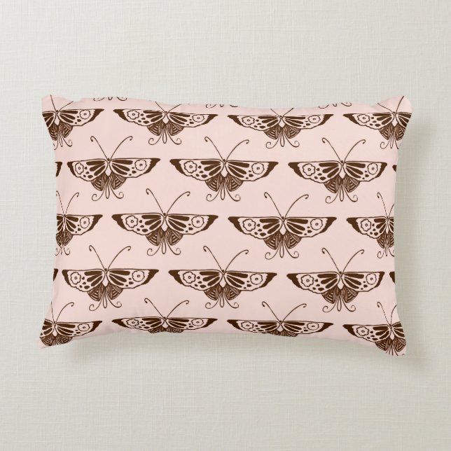 Stiliserad Art Deco fjäril - choklad och persika Prydnadskudde (Baksidan)