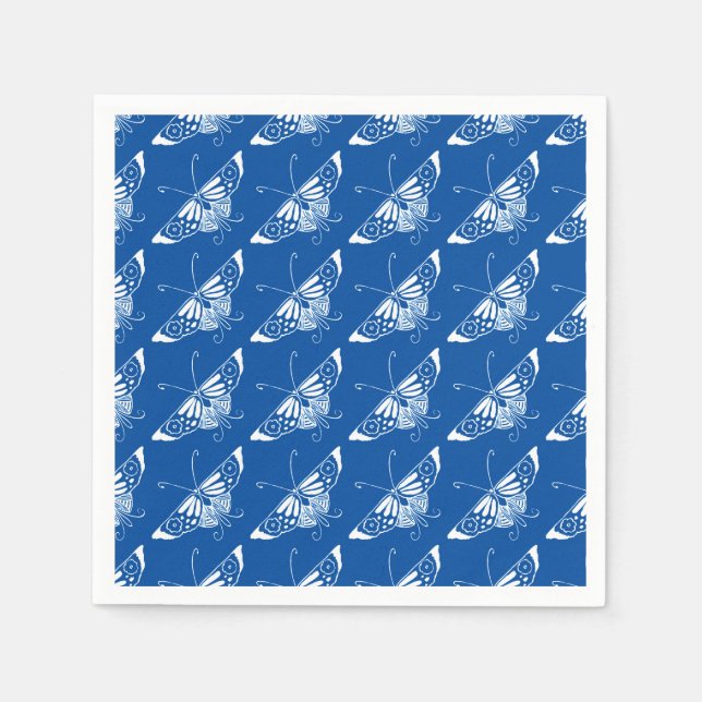 Stiliserad Art Deco-fjäril, koboltblå och vit Pappersservett (Framsidan)