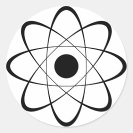Stiliserad atom-symbol runt klistermärke