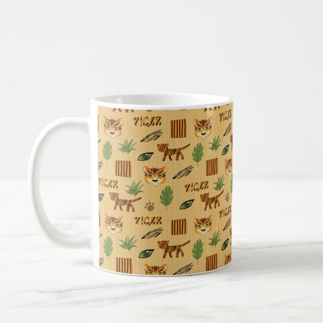 Stiliserad bakgrund med tecknadens tiger. Bright c Kaffemugg (Vänster)