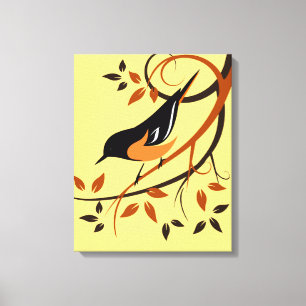 Stiliserad Baltimore Oriole på gren Canvastryck