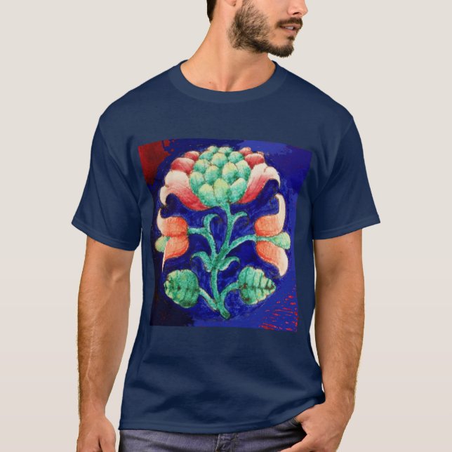 STILISERAD BLOMMA/ RÖD ROSA GRÖN BLÅ BLOMMIG TEE (Framsida)
