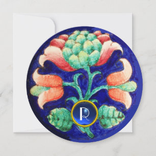STILISERAD BLOMMA/ ROSA GRÖN BLÅ ÄDELSTEN MONOGRAM INBJUDNINGAR