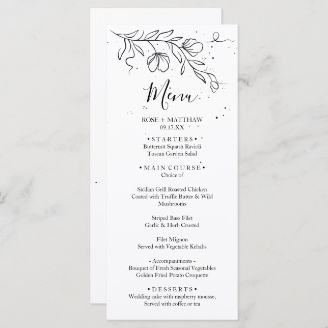 Stiliserad blommar gren och droppar av bläck-menyn meny (Fram/baksida)