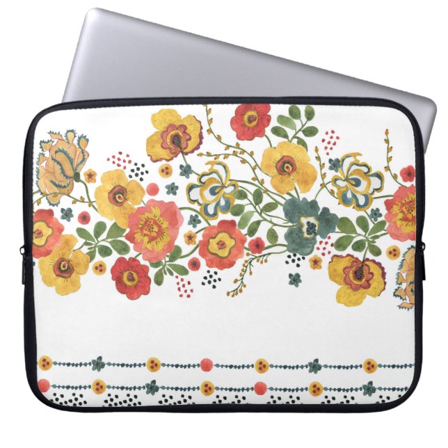 Stiliserad Blommigt: Sömlös vattenfärgsdesign. Laptop Fodral (Framsidan)