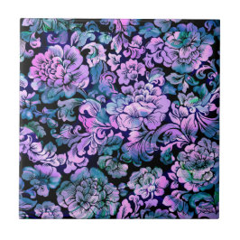 Stiliserad Blommigt vid Lila Kakelplatta