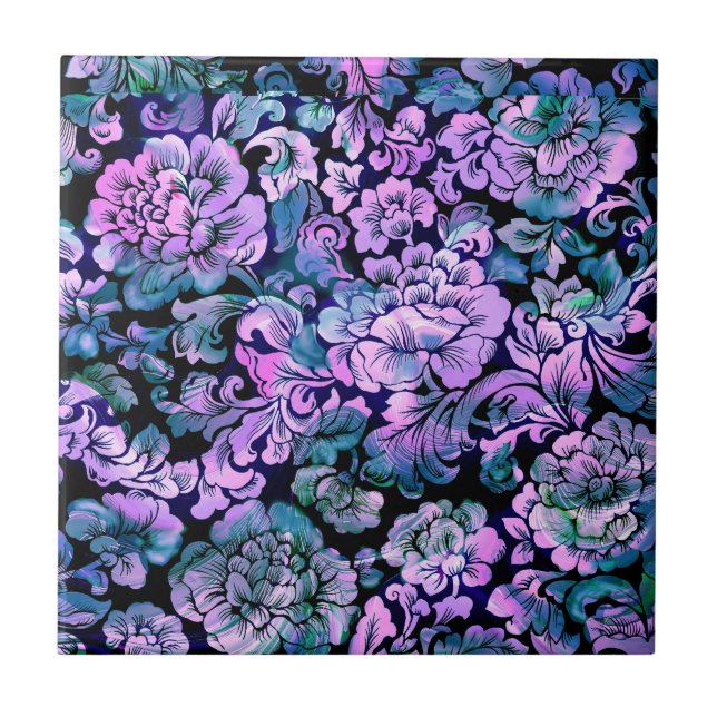 Stiliserad Blommigt vid Lila Kakelplatta (Framsidan)