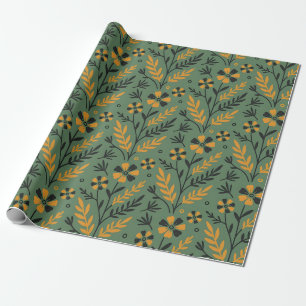 Stiliserad botanisk orange och svart blomsterdesig presentpapper