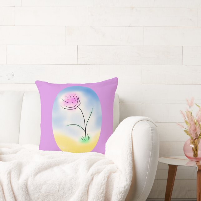 Stiliserad Cameo Scene of a Lycklig Rosa Flower Kudde (Soffa)