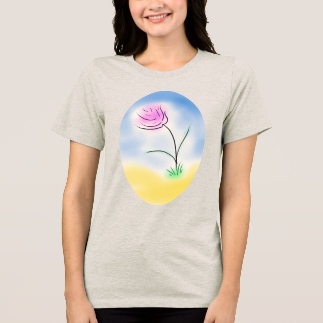 Stiliserad Cameo Scene of a Lycklig Rosa Flower T Shirt (Framsida)