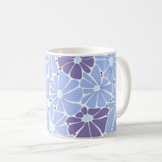 Stiliserad daisy digital mönster - blå kaffemugg