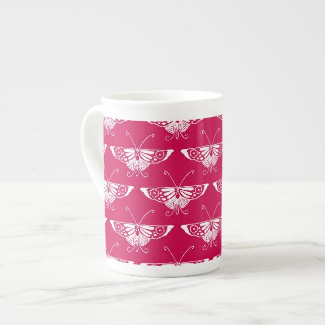 Stiliserad Deco fjäril - fuchsia rosa Benporslin Mugg (Framsida vänster)
