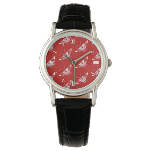 Stiliserad Deco-fjäril - kinesisk röd Armbandsur