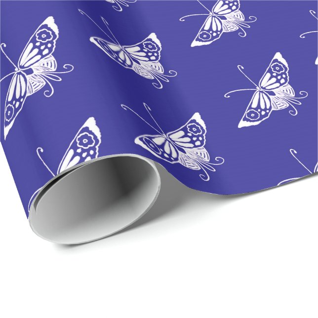 Stiliserad Deco-fjäril - koboltblå Presentpapper (Rullad Hörn)