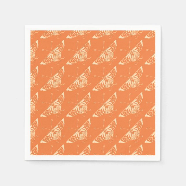 Stiliserad Deco-fjäril - korallets orange Pappersservett (Framsidan)