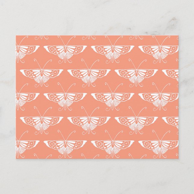 Stiliserad Deco-fjäril - korallets orange Vykort (Framsida)