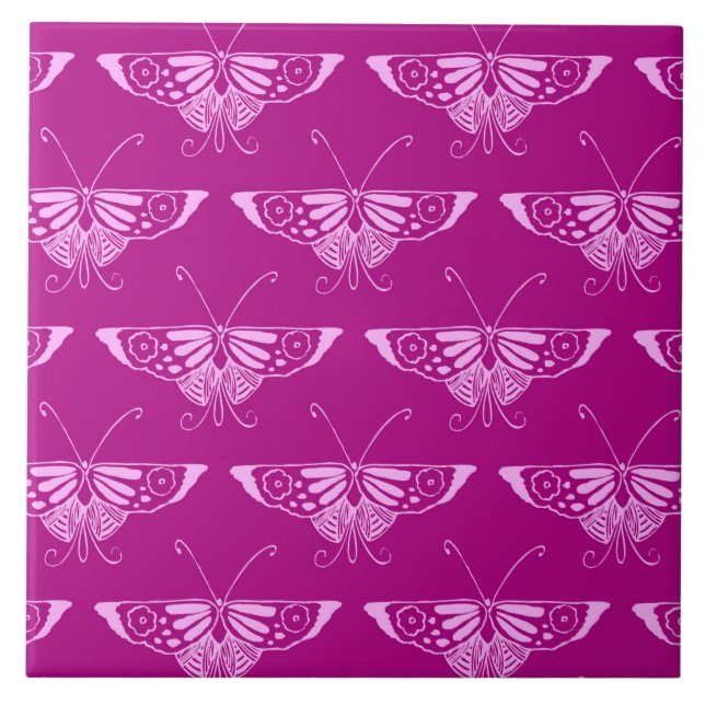 Stiliserad Deco-fjäril - magenta och rosa Kakelplatta (Framsidan)