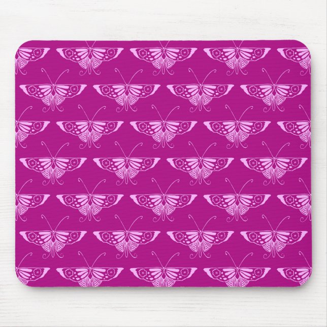 Stiliserad Deco fjäril - magenta och rosa Musmatta (Framsidan)