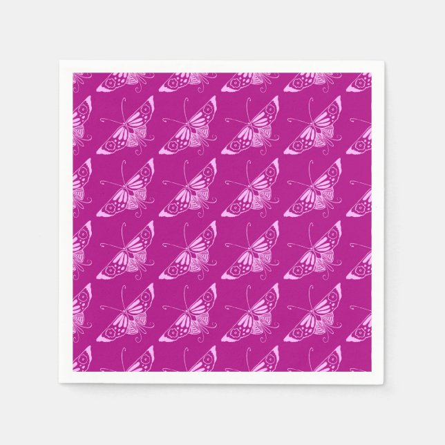 Stiliserad Deco fjäril  - magenta och rosa Pappersservett (Framsidan)