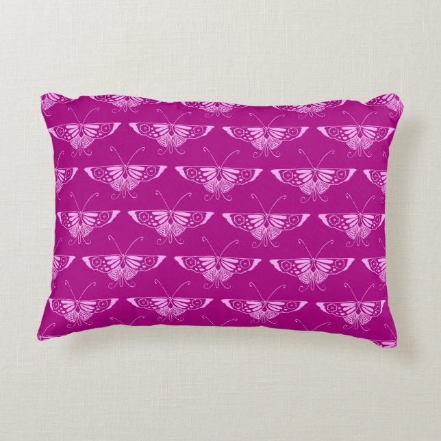 Stiliserad Deco-fjäril - magenta och rosa Prydnadskudde (Baksidan)
