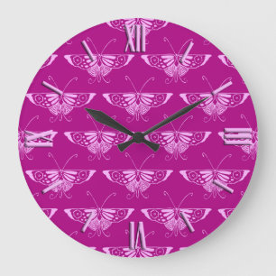 Stiliserad Deco-fjäril - magenta och rosa Stor Klocka