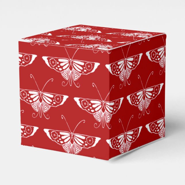 Stiliserad Deco-fjäril - mörk röd och vit Presentaskar (Framsidan Sidan)