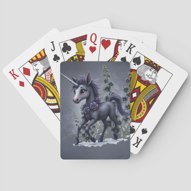 Stiliserad enhörning i blommigt. casinokort (Baksidan)