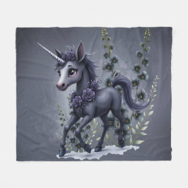 Stiliserad enhörning i blommigt. fleecefilt