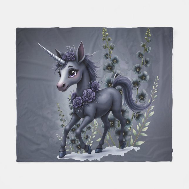 Stiliserad enhörning i blommigt. fleecefilt (Framsidan (Horisontell))