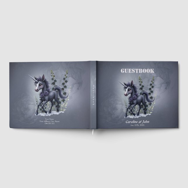 Stiliserad enhörning i blommigt. gästböcker (Full)